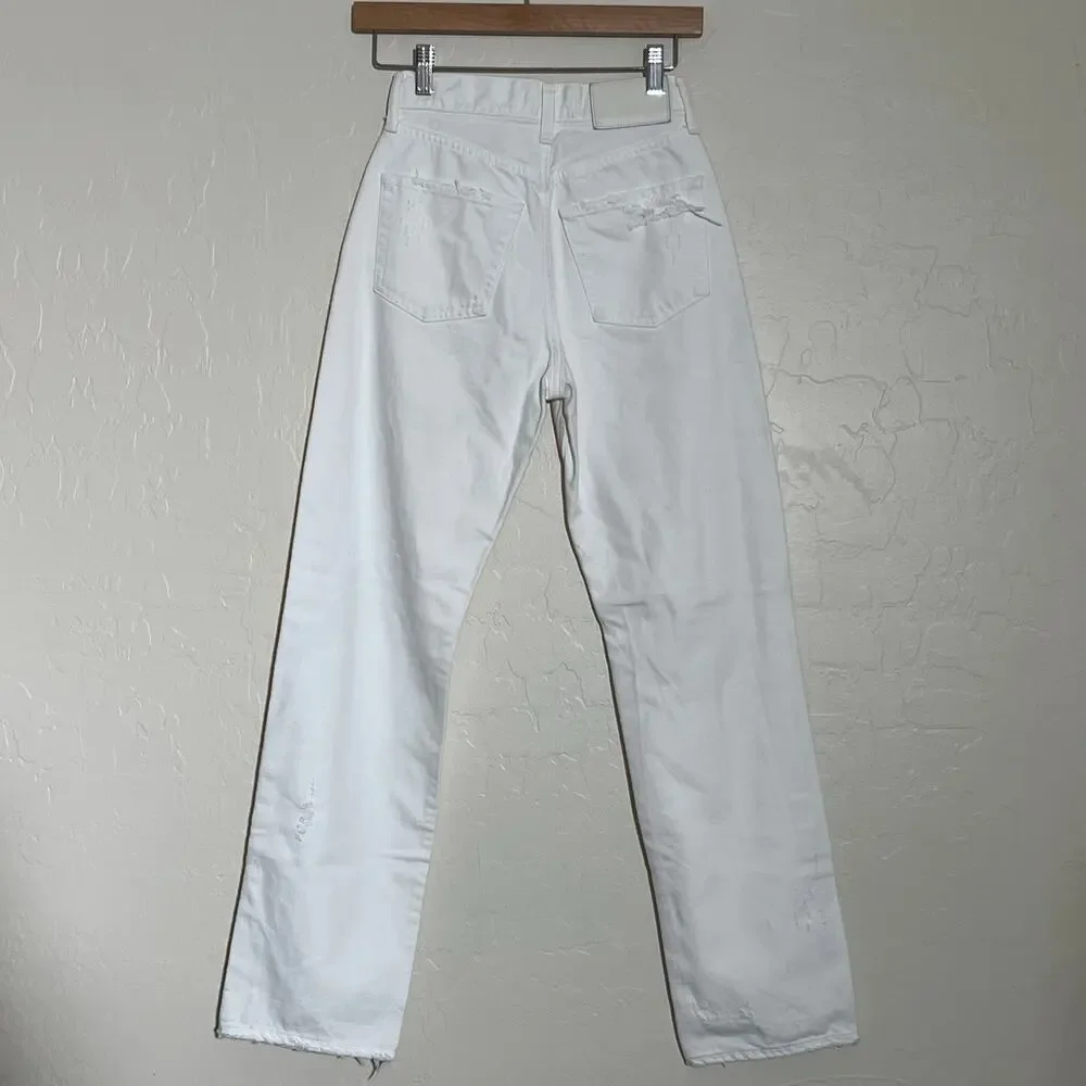 Moussy Vintage High Rise Straight Leg Distressed Jeans Cream Womens Size 24 - Picture 4 of 9